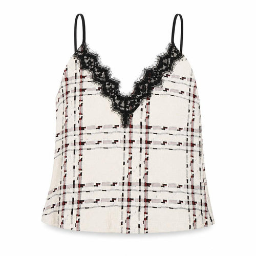 Zara Women Ivory Check Lace Trim Camisole Top Size 12