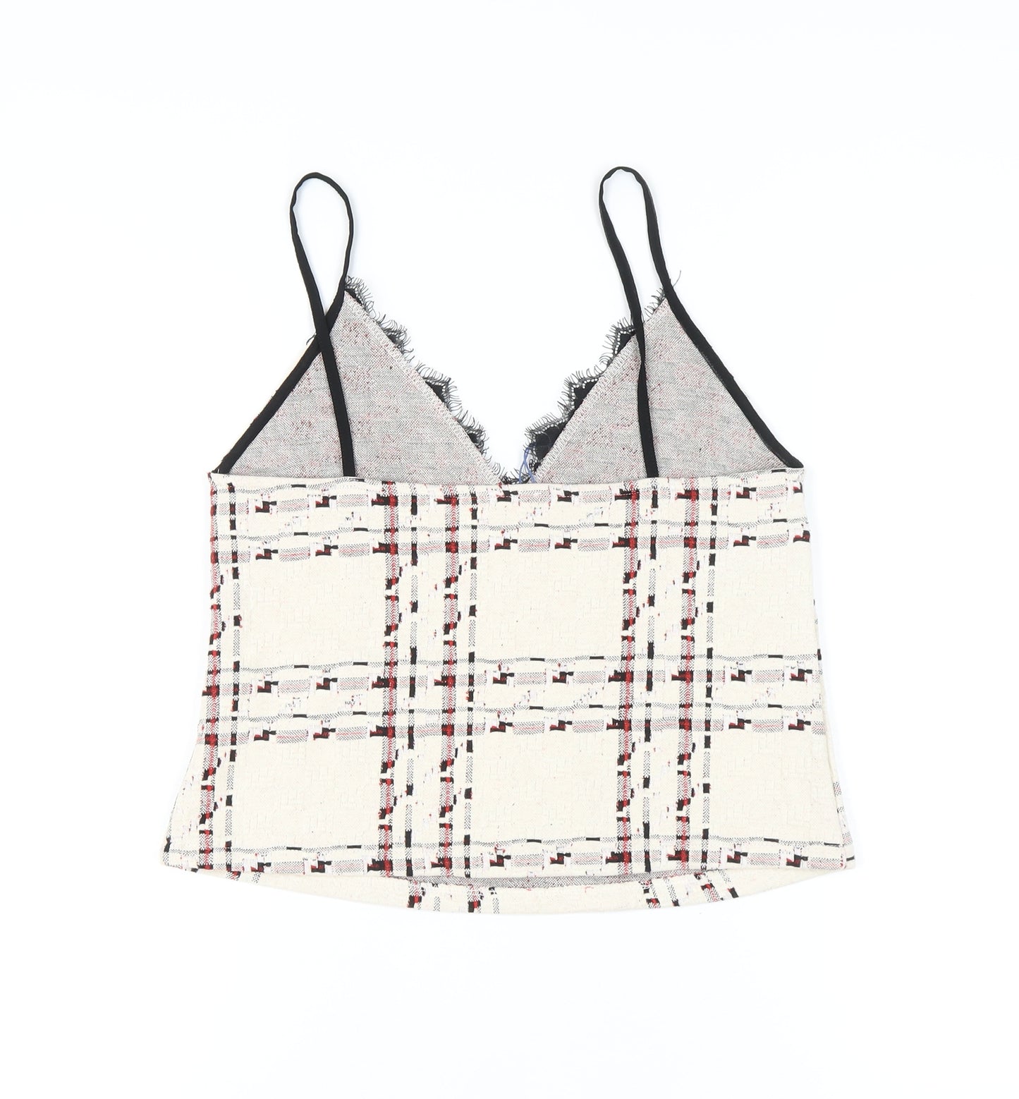 Zara Women Ivory Check Lace Trim Camisole Top Size 12