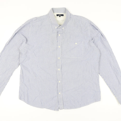 EASY Mens Blue Striped Cotton Long Sleeve Button-Up Shirt XL Regular Fit