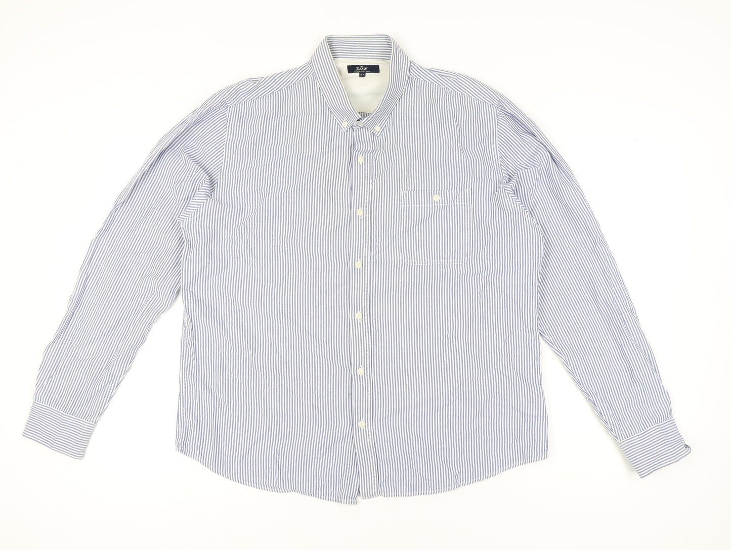 EASY Mens Blue Striped Cotton Long Sleeve Button-Up Shirt XL Regular Fit