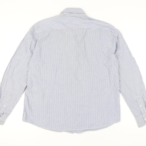 EASY Mens Blue Striped Cotton Long Sleeve Button-Up Shirt XL Regular Fit