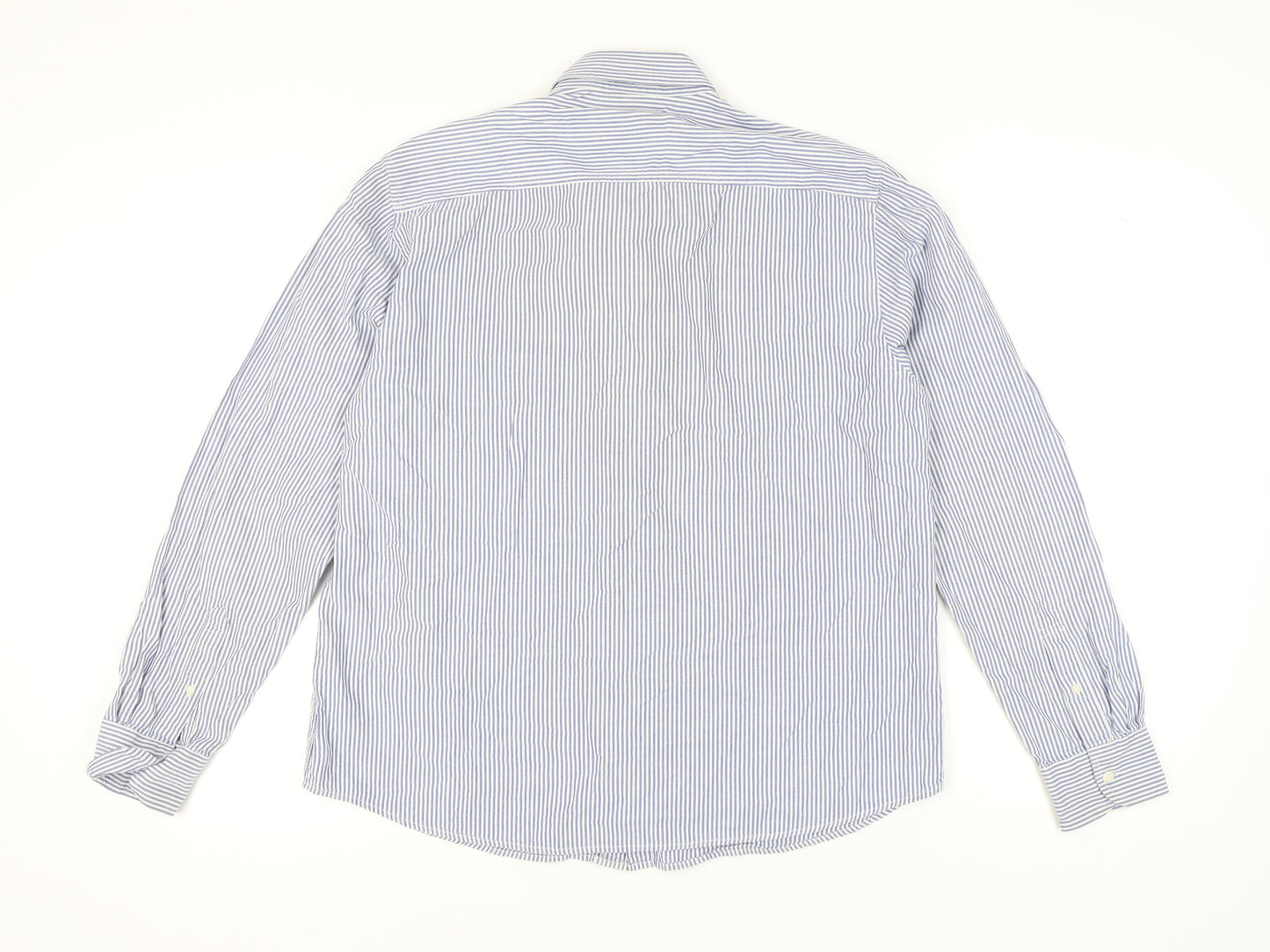 EASY Mens Blue Striped Cotton Long Sleeve Button-Up Shirt XL Regular Fit