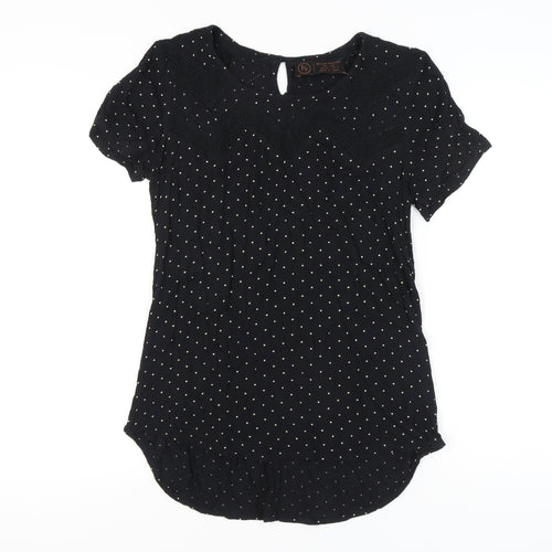 F&F Women’s Black Polka Dot Crochet Trim Tunic Blouse Size 10