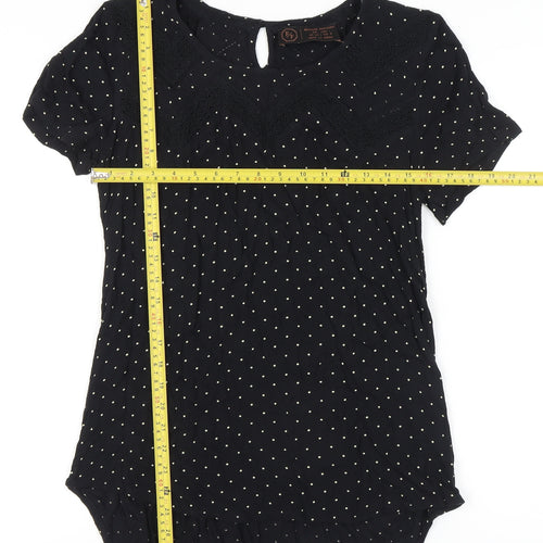F&F Women’s Black Polka Dot Crochet Trim Tunic Blouse Size 10