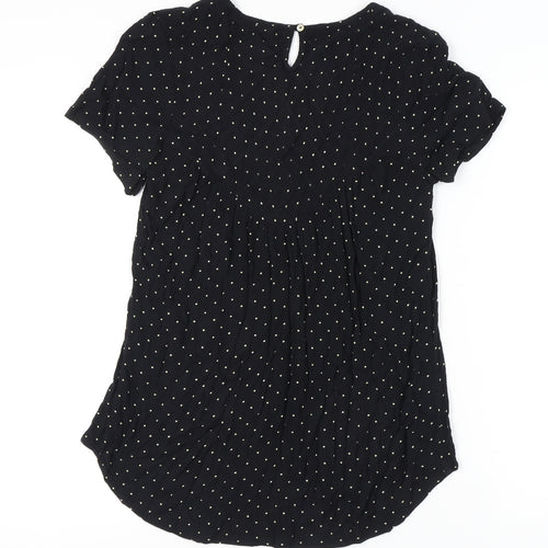 F&F Women’s Black Polka Dot Crochet Trim Tunic Blouse Size 10