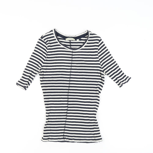 Next Women’s Black Stripe Cotton T-Shirt Size 12 Scoop Neck