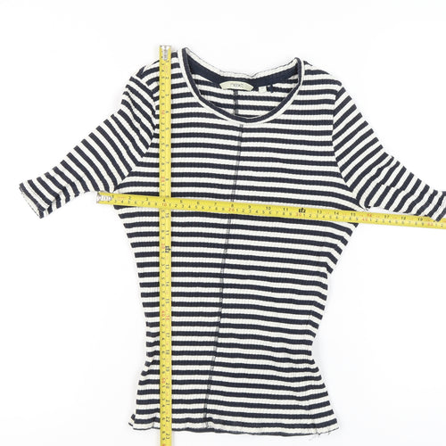 Next Women’s Black Stripe Cotton T-Shirt Size 12 Scoop Neck