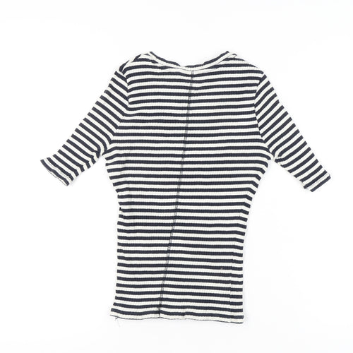 Next Women’s Black Stripe Cotton T-Shirt Size 12 Scoop Neck