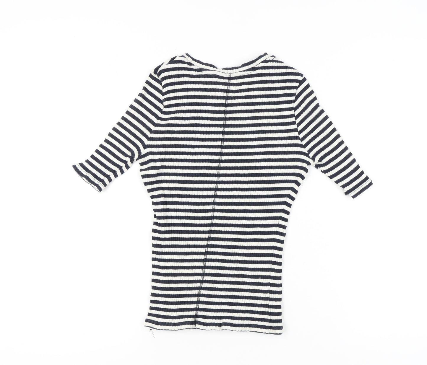 Next Women’s Black Stripe Cotton T-Shirt Size 12 Scoop Neck