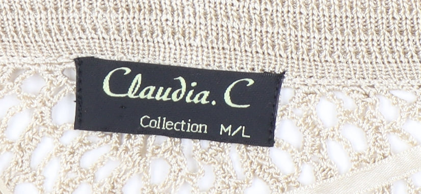 Claudia.C Women Beige Crochet Kimono Blouse M Viscose Summer Lightweight