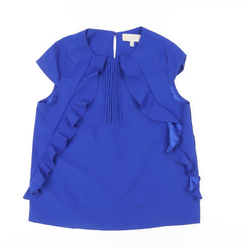 Coast Women's Blue Ruffle Pleat Blouse UK 10 Sleeveless Summer Top