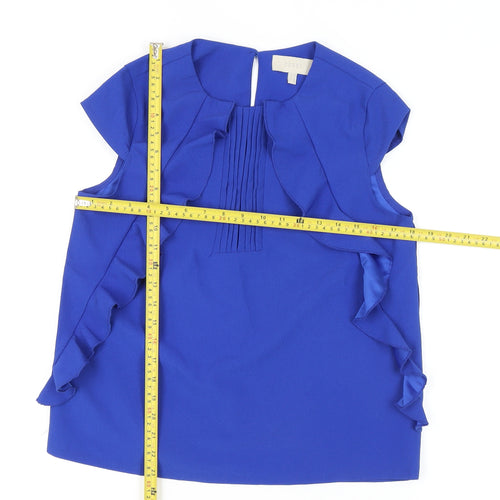 Coast Women's Blue Ruffle Pleat Blouse UK 10 Sleeveless Summer Top
