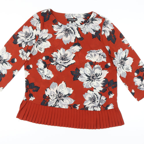 Debenhams Women’s Orange Floral Pleated Hem Tunic Blouse Size 12