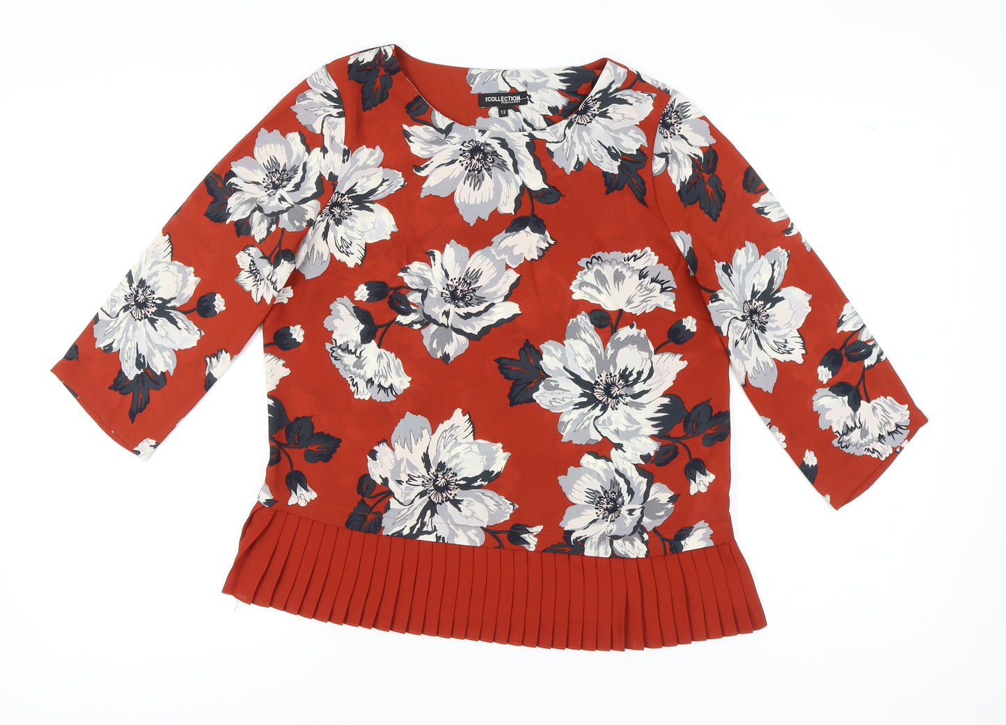 Debenhams Women’s Orange Floral Pleated Hem Tunic Blouse Size 12