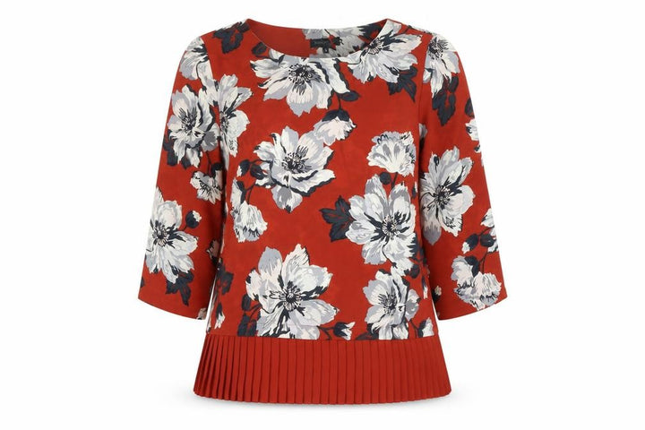 Debenhams Women’s Orange Floral Pleated Hem Tunic Blouse Size 12