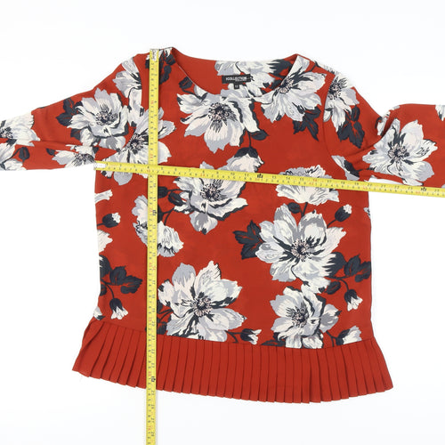 Debenhams Women’s Orange Floral Pleated Hem Tunic Blouse Size 12