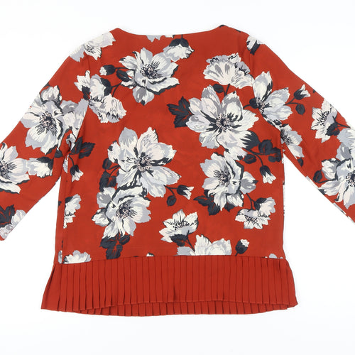 Debenhams Women’s Orange Floral Pleated Hem Tunic Blouse Size 12