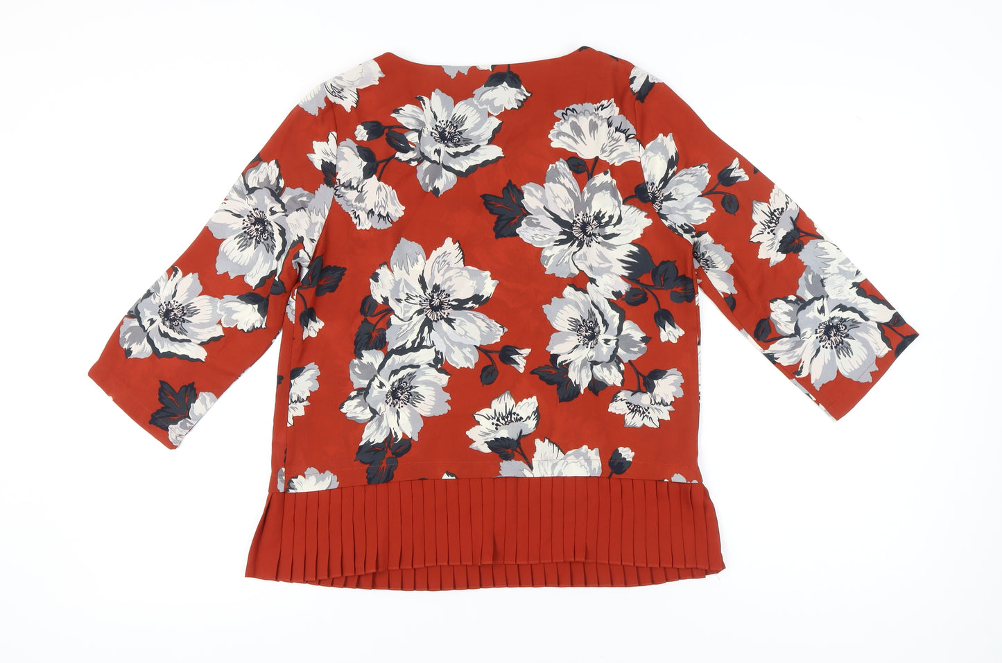 Debenhams Women’s Orange Floral Pleated Hem Tunic Blouse Size 12