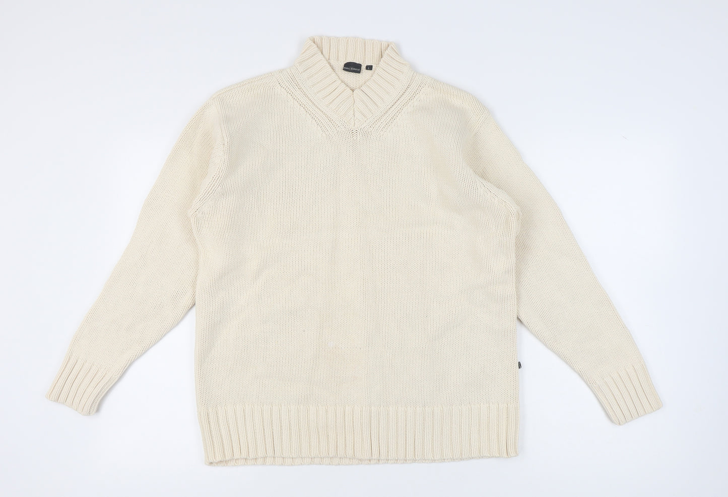 Full Circle Men's Ivory Cotton V-Neck Pullover Jumper L