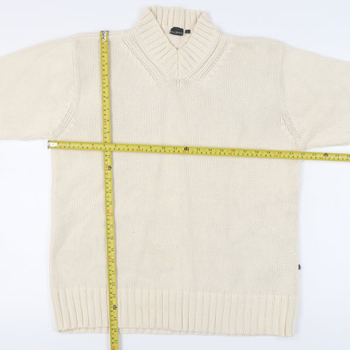 Full Circle Men's Ivory Cotton V-Neck Pullover Jumper L