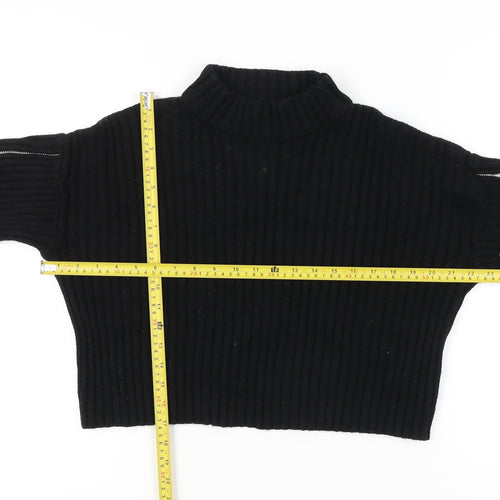Zara Women’s Black Rib-Knit Mock Neck Pullover Jumper Size 12