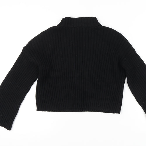 Zara Women’s Black Rib-Knit Mock Neck Pullover Jumper Size 12