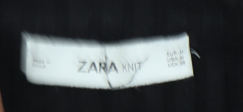 Zara Women’s Black Rib-Knit Mock Neck Pullover Jumper Size 12