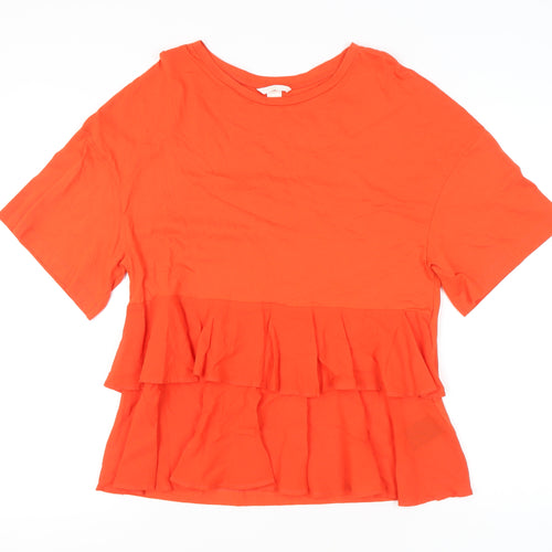 H&M Women’s Orange Ruffle Hem Cotton T-Shirt Size S Short Sleeve