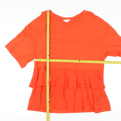 H&M Women’s Orange Ruffle Hem Cotton T-Shirt Size S Short Sleeve