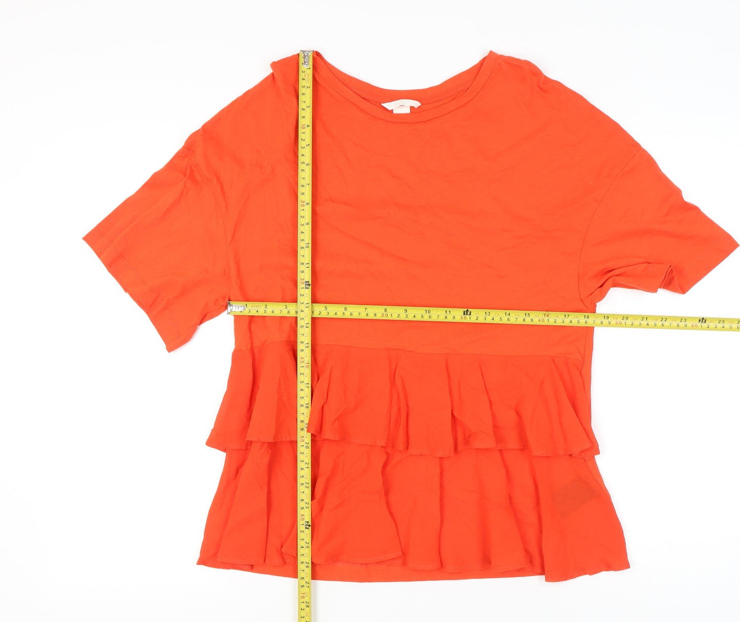H&M Women’s Orange Ruffle Hem Cotton T-Shirt Size S Short Sleeve