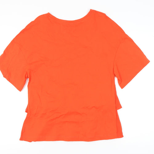 H&M Women’s Orange Ruffle Hem Cotton T-Shirt Size S Short Sleeve