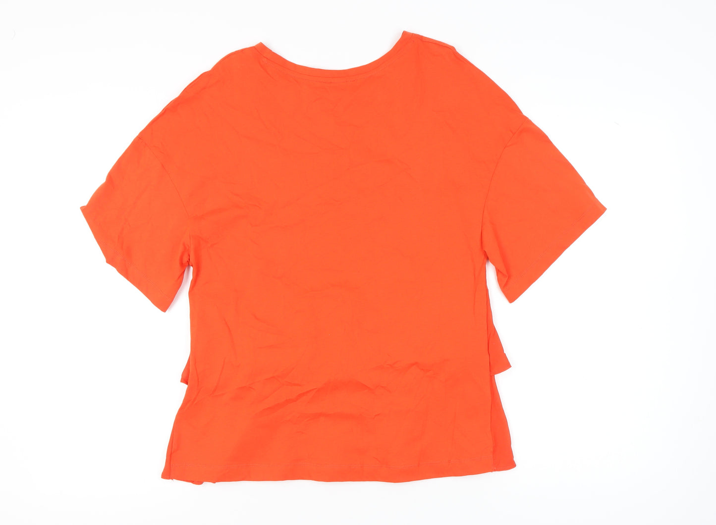 H&M Women’s Orange Ruffle Hem Cotton T-Shirt Size S Short Sleeve
