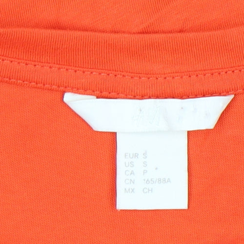 H&M Women’s Orange Ruffle Hem Cotton T-Shirt Size S Short Sleeve