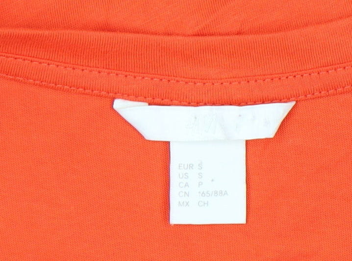 H&M Women’s Orange Ruffle Hem Cotton T-Shirt Size S Short Sleeve