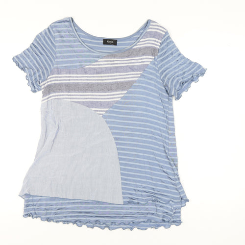 Klass Women's Blue Striped Scoop Neck T-Shirt Size S