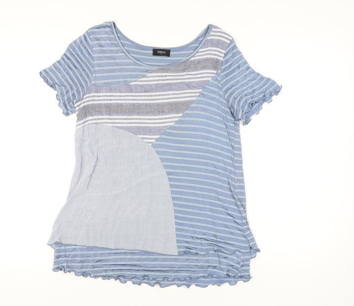 Klass Women's Blue Striped Scoop Neck T-Shirt Size S