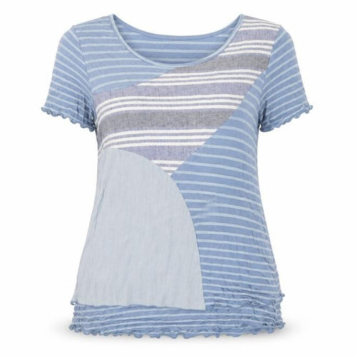 Klass Women's Blue Striped Scoop Neck T-Shirt Size S