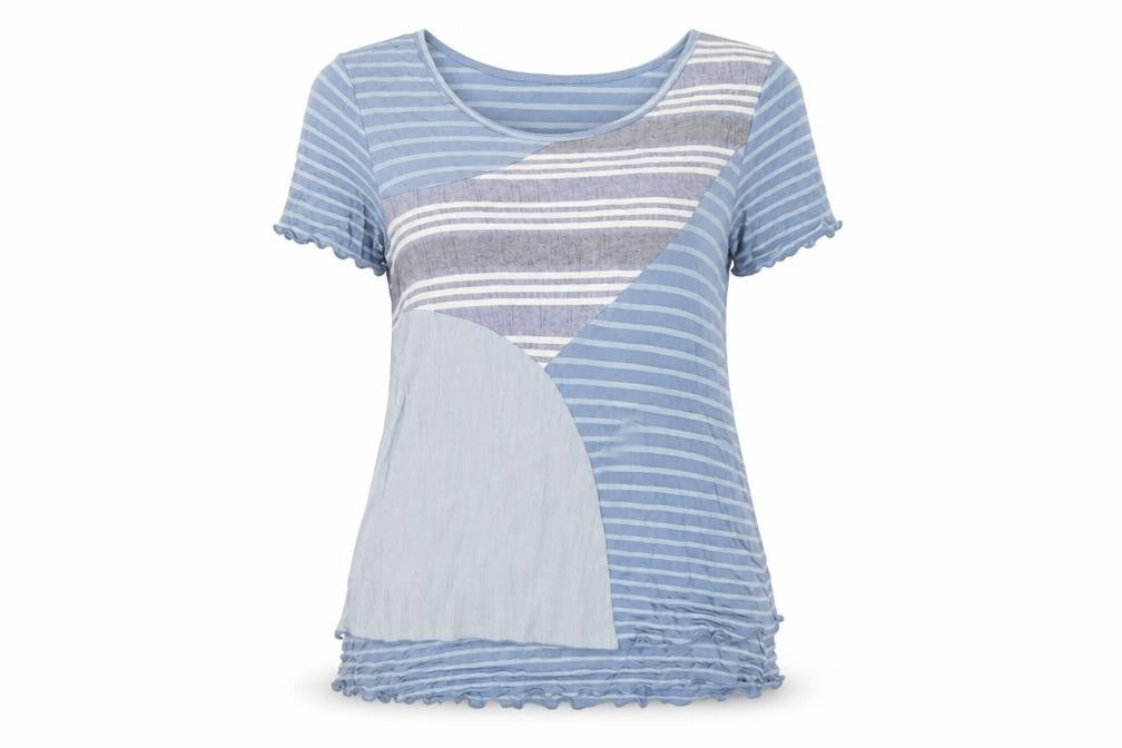 Klass Women's Blue Striped Scoop Neck T-Shirt Size S