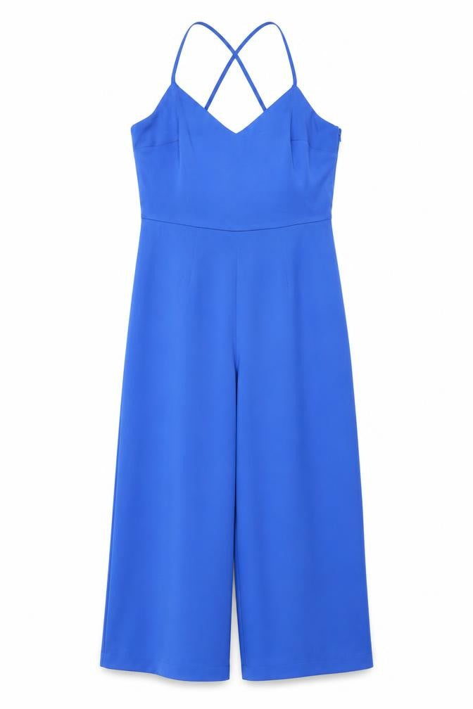 ASOS Women’s Blue Wide-Leg Jumpsuit Size 12 V-Neck Sleeveless Summer