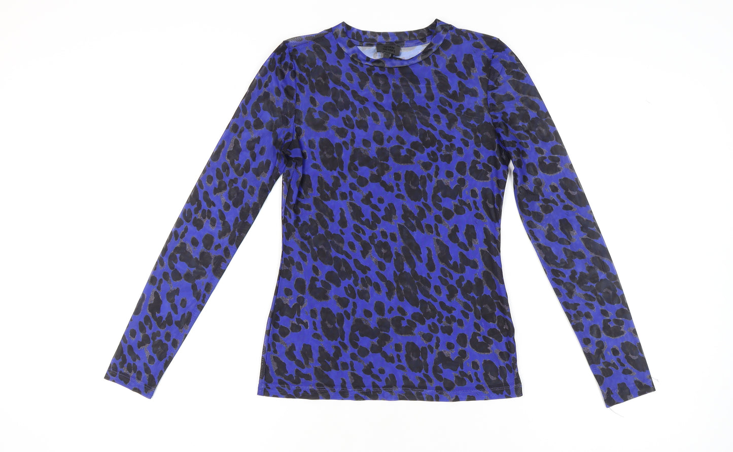 Seven Sisters Women's Blue Leopard Print Mesh Long Sleeve XS