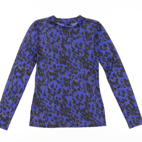 Seven Sisters Women's Blue Leopard Print Mesh Long Sleeve XS
