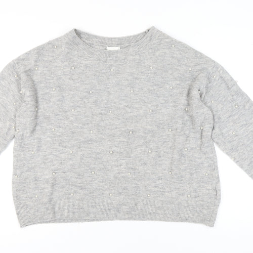 H&M Women’s Grey Beaded Crew Neck Pullover Jumper XL