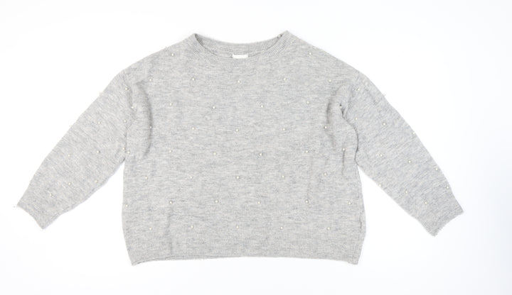 H&M Women’s Grey Beaded Crew Neck Pullover Jumper XL