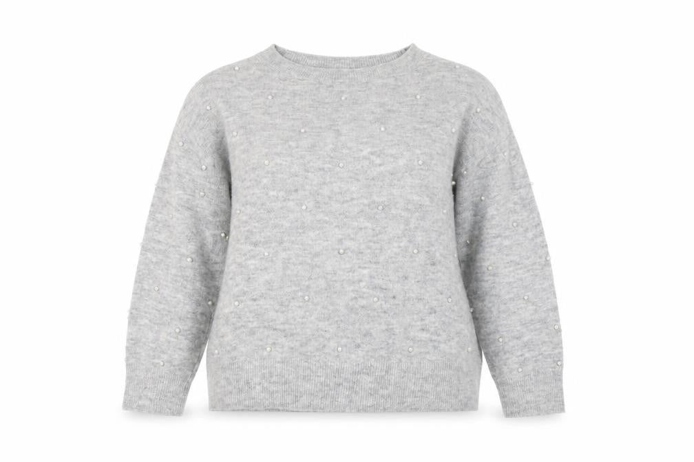 Front view of H&M Women’s Grey Beaded Crew Neck jumper XL