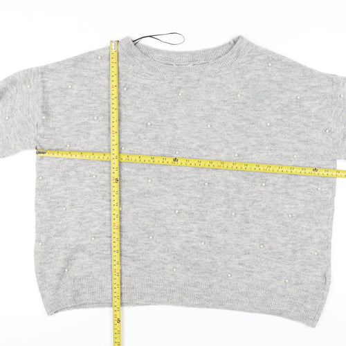 H&M Women’s Grey Beaded Crew Neck Pullover Jumper XL