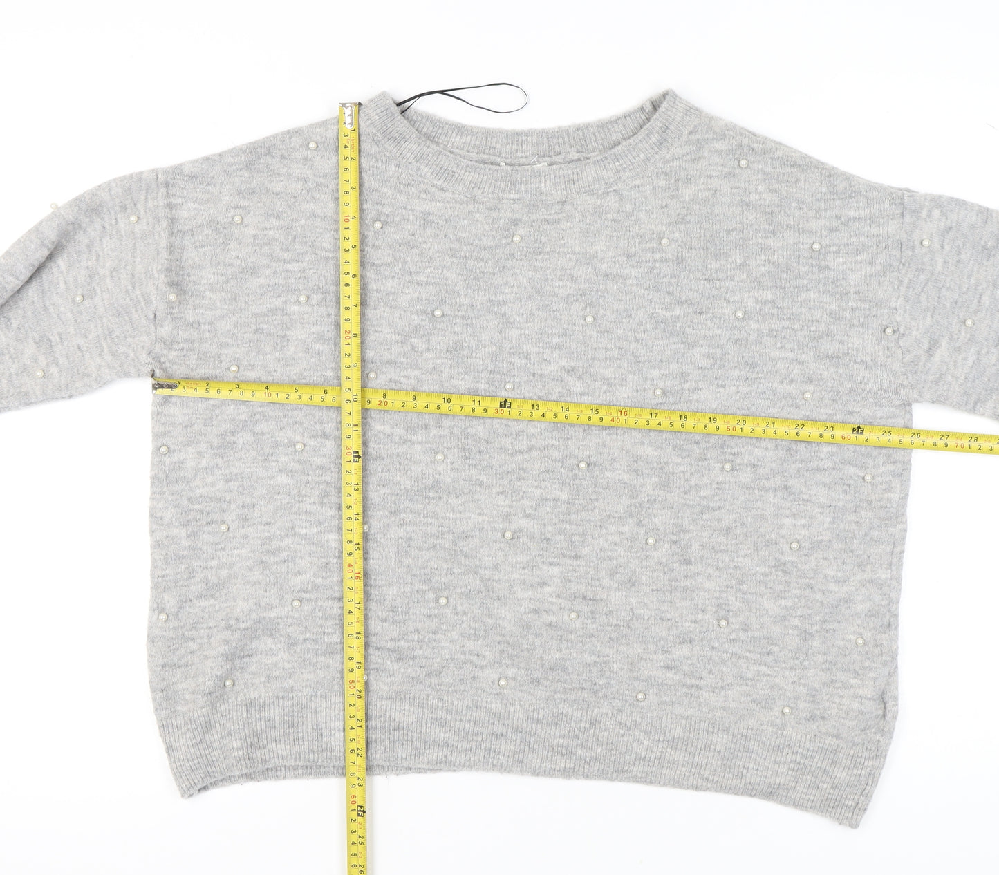 H&M Women’s Grey Beaded Crew Neck Pullover Jumper XL