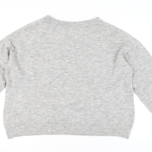 H&M Women’s Grey Beaded Crew Neck Pullover Jumper XL