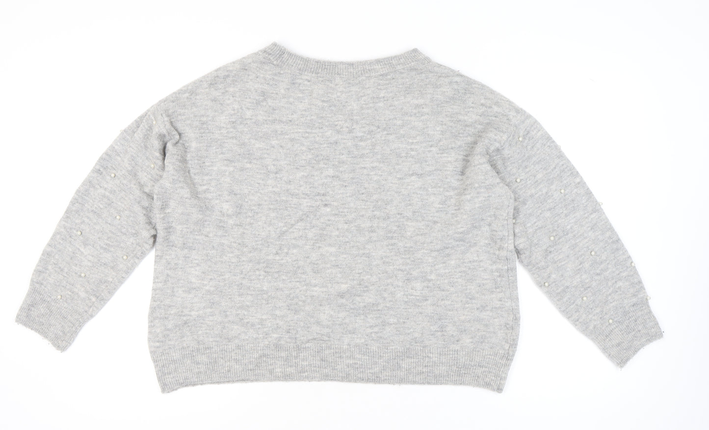 H&M Women’s Grey Beaded Crew Neck Pullover Jumper XL