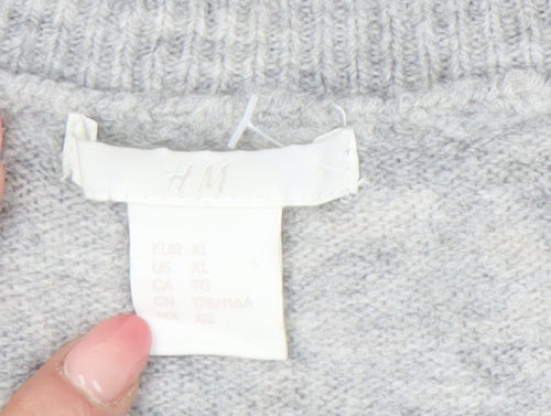H&M Women’s Grey Beaded Crew Neck Pullover Jumper XL