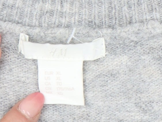 H&M Women’s Grey Beaded Crew Neck Pullover Jumper XL